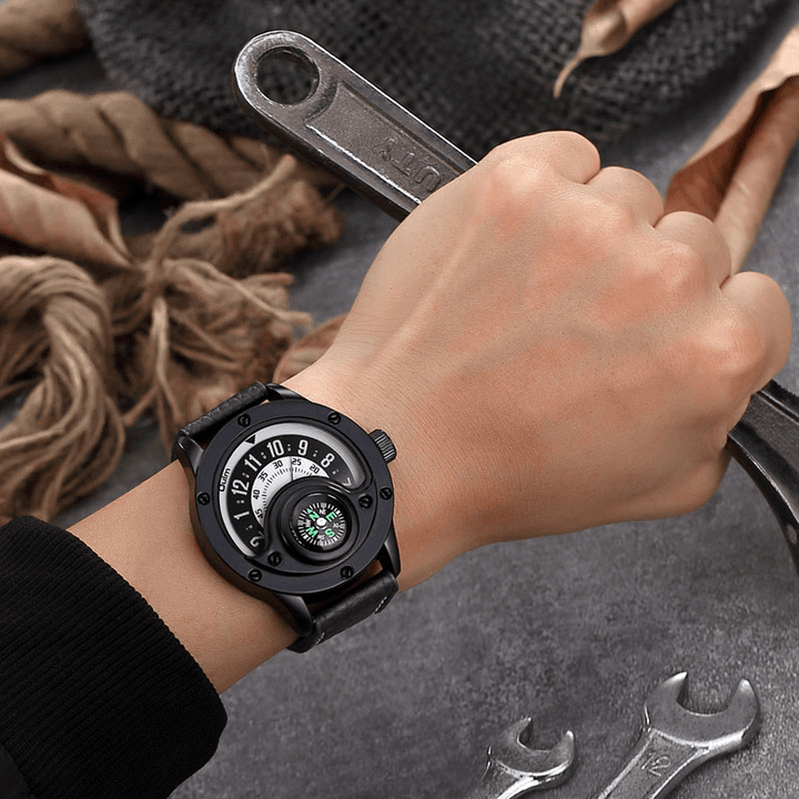 OULM 3880 Compass Creative Men Wrist Watch Fashionable Leather Band Quartz Watch - Trendha