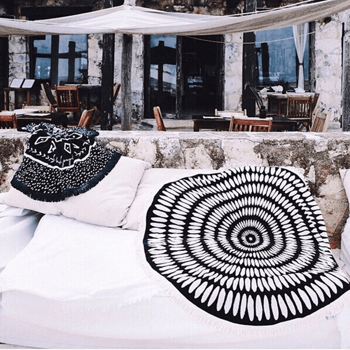 Honana WX-992 150Cm Bohemian Style Thin Tassel Beach Towel Mandala round Silk Scarf Bed Sheet Tapestry - Trendha