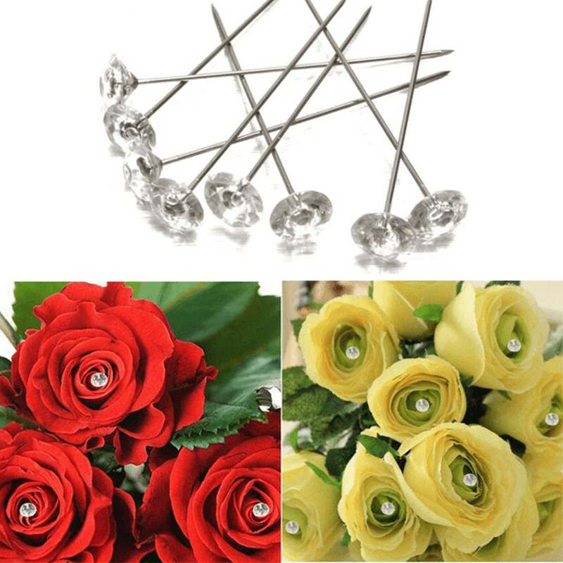100Pcs Clear Diamante Flowers Pins Wedding Bouquet Supplies Diamond Corsage Florist Craft - Trendha