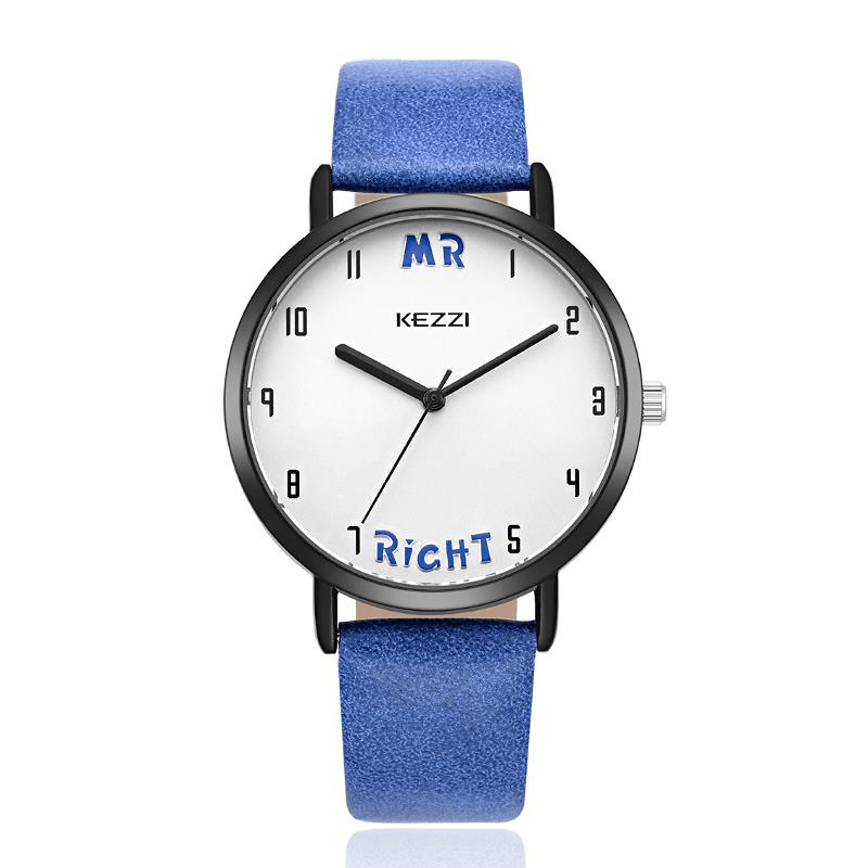 KEZZI 1688 Leather Strap Women Quartz Watch Fashionable Pattern Mr. Right Wrist Watch - Trendha