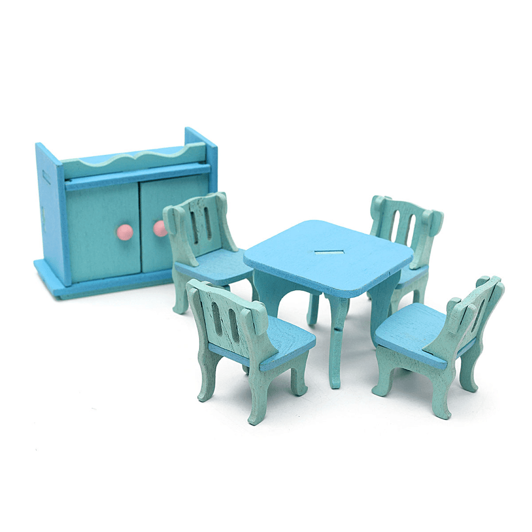 Wooden Dollhouse Furniture Doll House Miniature Dinning Room Set Kids Role Play Toy Kit - Trendha
