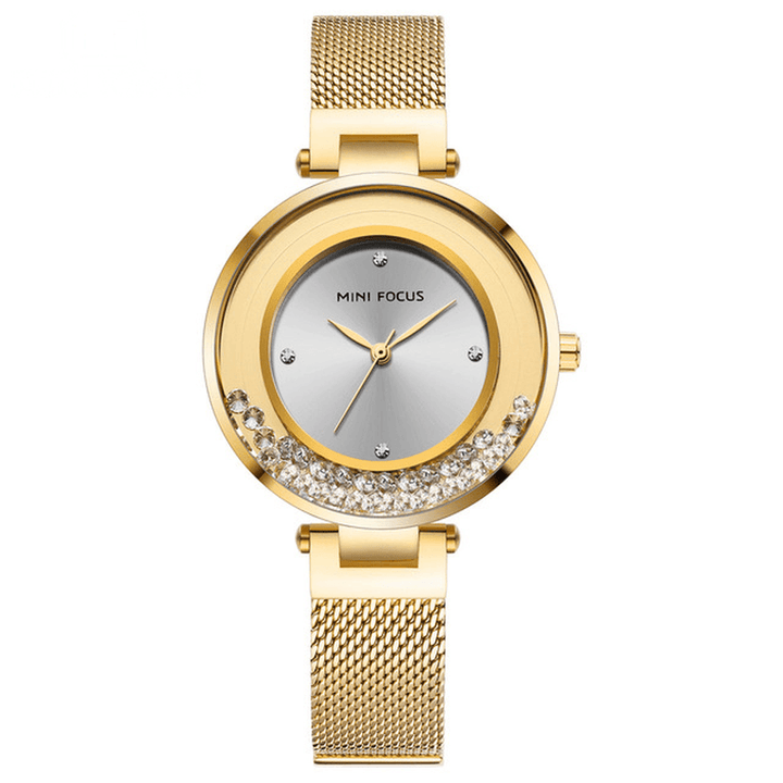 MINI FOCUS MF0254L Ultra Thin Mesh Strap Crystal Elegant Women Watch Quartz Watch - Trendha