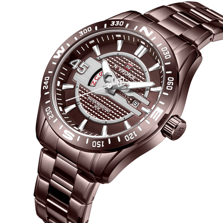 NAVIFORCE 9157 Waterproof Stainless Steel Band Quartz Watch Calendar Auto Date Men Watch - Trendha