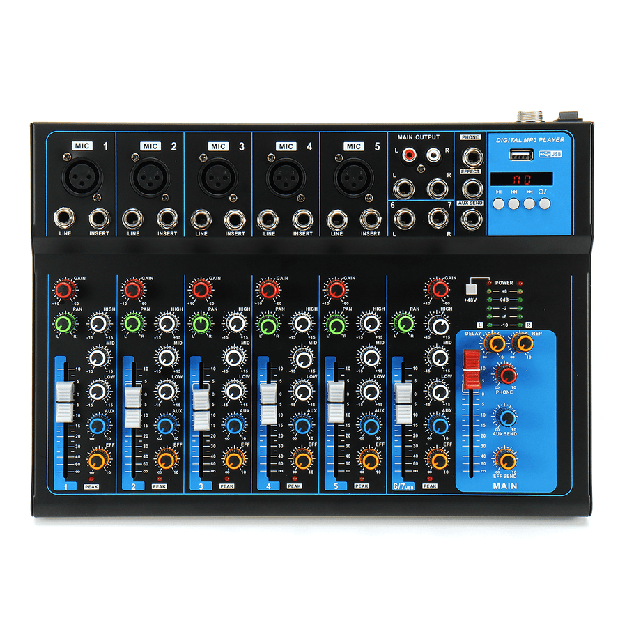 7 Channel Bluetooth Professional Audio Mixer Mixing Console for Performance Stage Wedding Speech Broadcast - Trendha