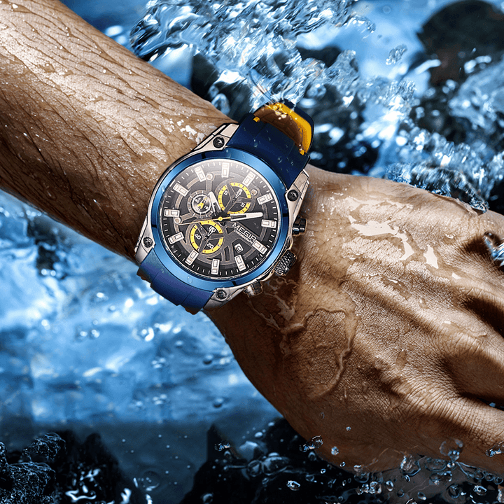 MEGIR 2144 Casual Sport Men Watch Chronograph Luminous Function Calendar Silicone Strap 3ATM Waterproof Quartz Watch - Trendha