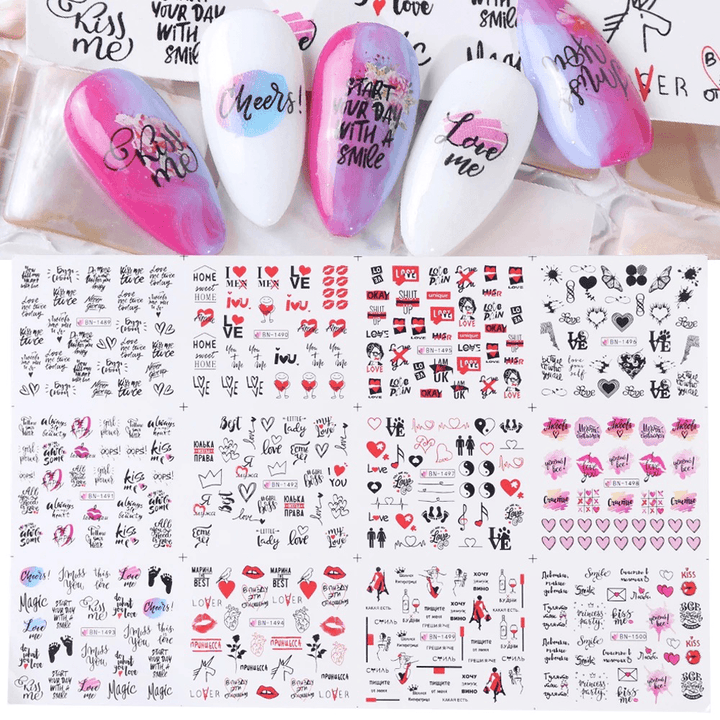 12 Pcs Love Letter Flower Nail Art Stickers for Valentine's Day - Trendha
