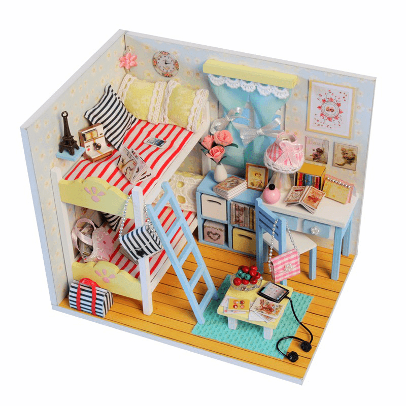 Hoomeda DIY Wood Children'S Memories with Led+Furniture+Cover Dollhouse - Trendha