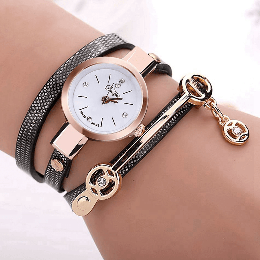 DUOYA XR1297 Fashion Casual Ladies Diamand PU Leather Strap Women Bracelet Watch Quartz Watch - Trendha