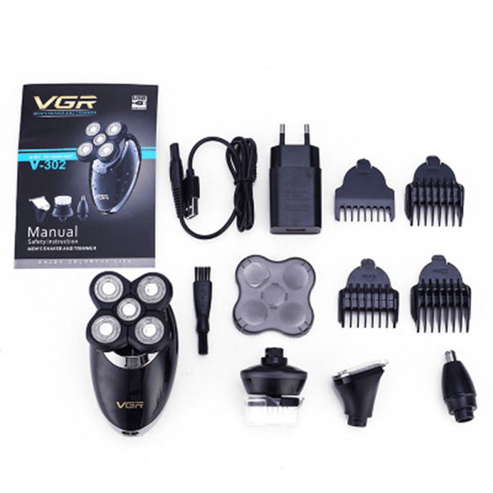 VGR 4 In1 Smart Electric Shaver Kit USB Rechargeable Waterproof Wet Dry Razor Beard Shaving Machine Hair Cleaning Shaver - Trendha