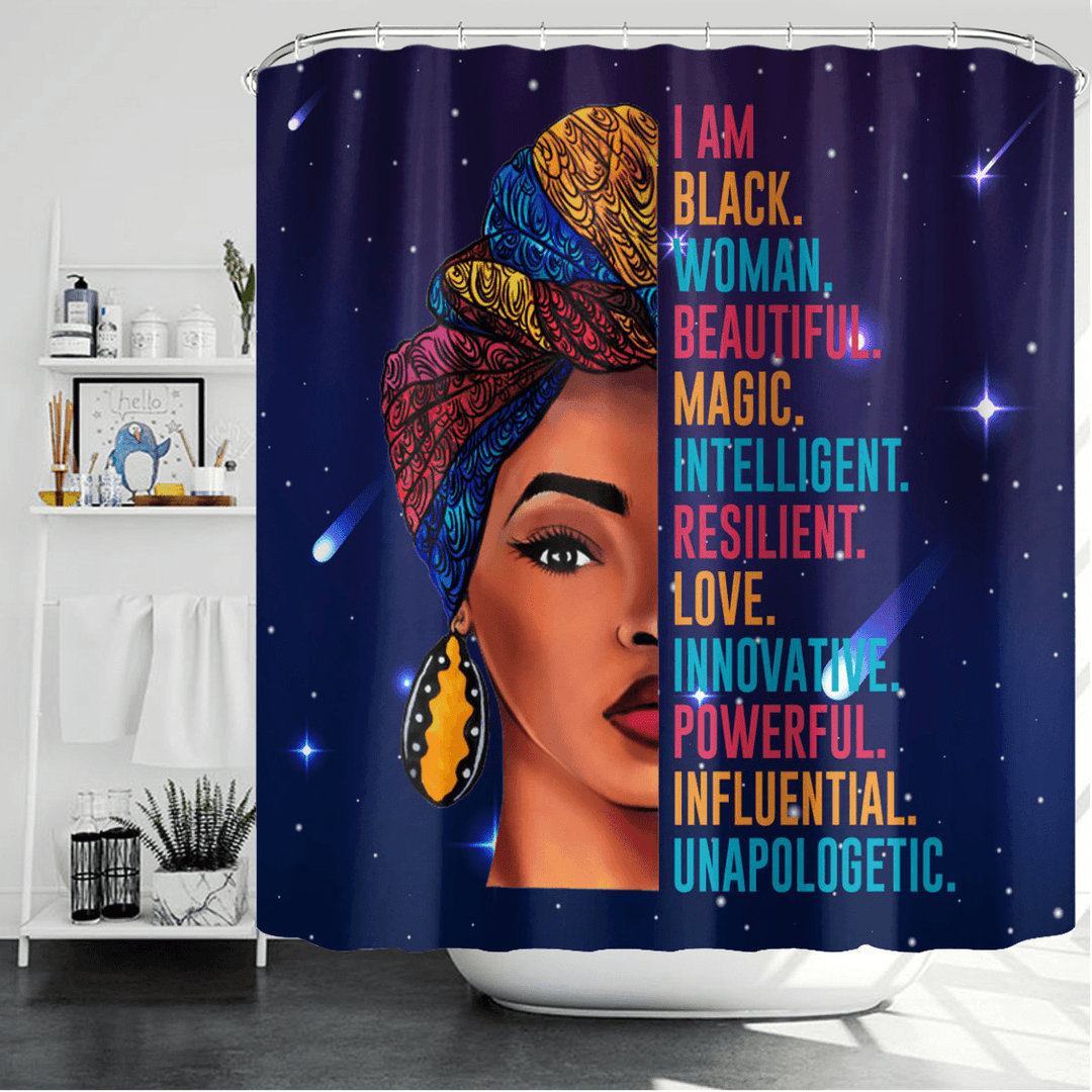 African Woman Waterproof Shower Curtain Non-Slip Bathroom Toilet Cover Mat Set - Trendha