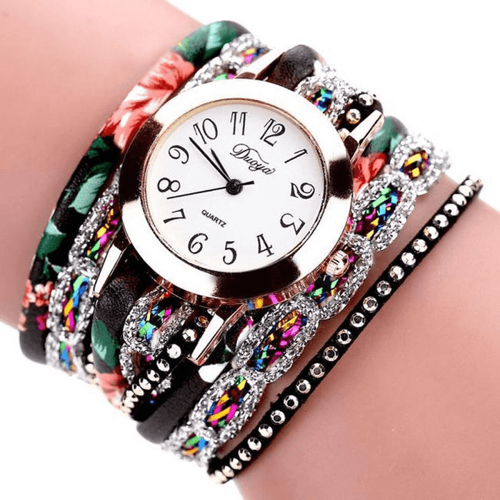 DUOYA XR1886 Retro Style Bracelet Watch Flower Picture Ladies Quartz Watches - Trendha
