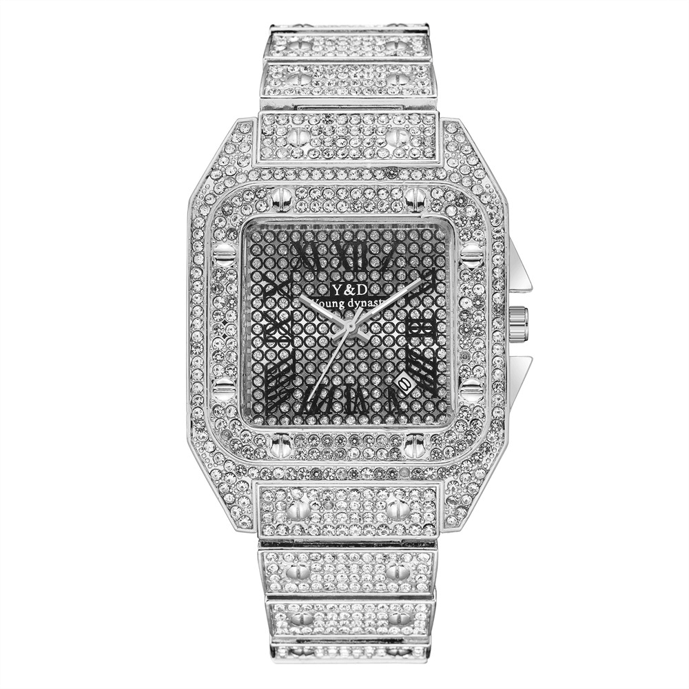 Fashion Elegent Causal Big Dial Steel Band Diamond Men Quartz Watch - Trendha