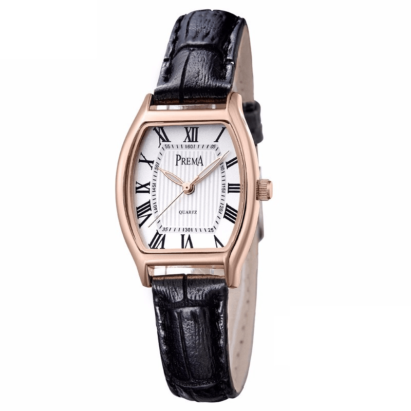PREMA Fashion Casual Roman Numeral PU Leather Band Women Quartz Watch Wristwatch - Trendha