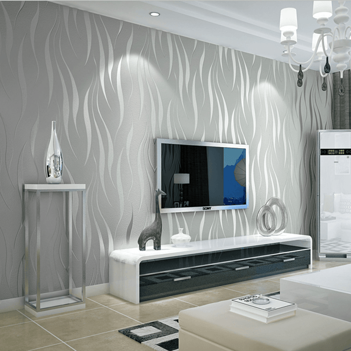 10M Waterproof 3D Embossed Wallpaper Roll Glitter Effect Silver Wall Sticker Living Room Decorations - Trendha