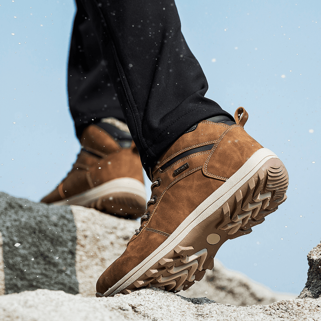 Men Outdoor Waterproof Warm Lined Slip Resistant Hiking Boots - Trendha