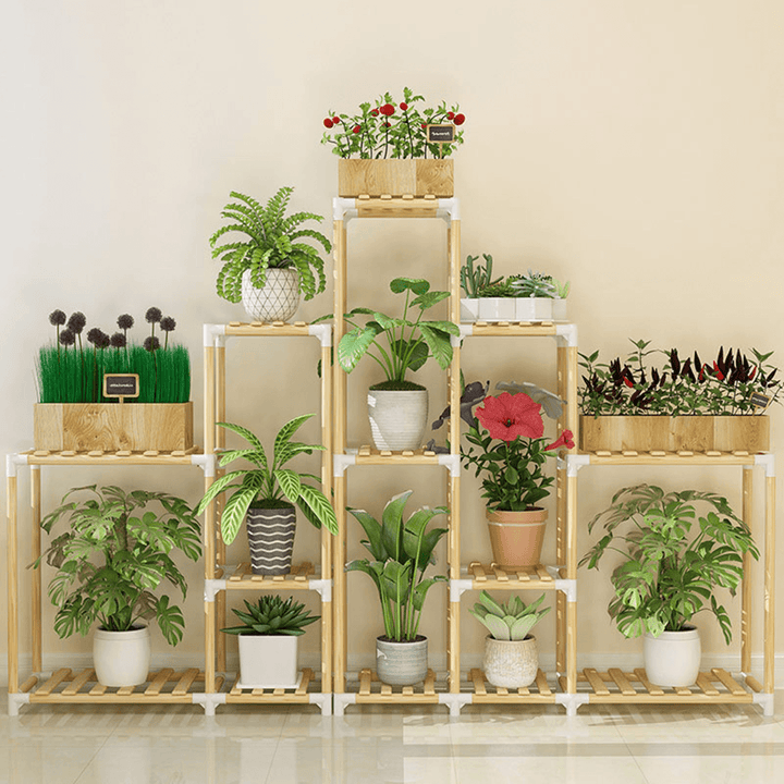 Multifuncitonal Wooden Plants Stand Follower Pot Organizer Shelf Garden Display Rack Holder for Garden Indoor Decor - Trendha