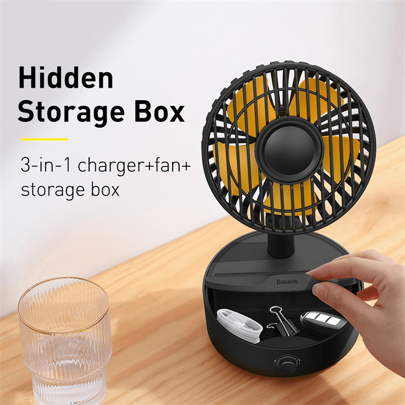 Baseus BS-W513 Desktop Oscillating Fan Portable Fan Cooler Support 10W Wireless Charger Low Noise with Hidden Storage Box Air Cooling Fan - Trendha