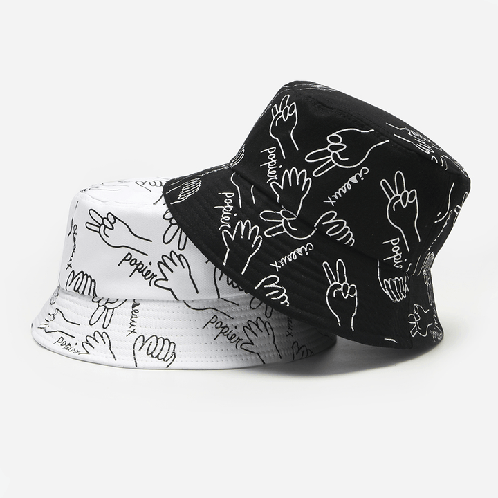 Unisex Cotton Letters Line Drawing Gestures Graffiti Fashion Sunshade Bucket Hat - Trendha
