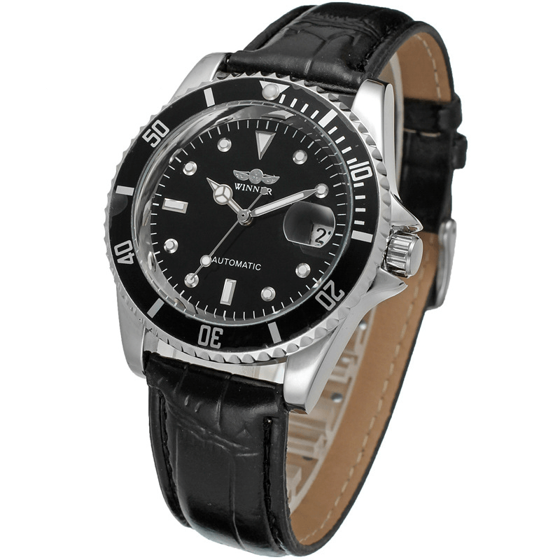 Business Leisure Men PU Leather Waterproof Full Automatic Mechanical Watch - Trendha