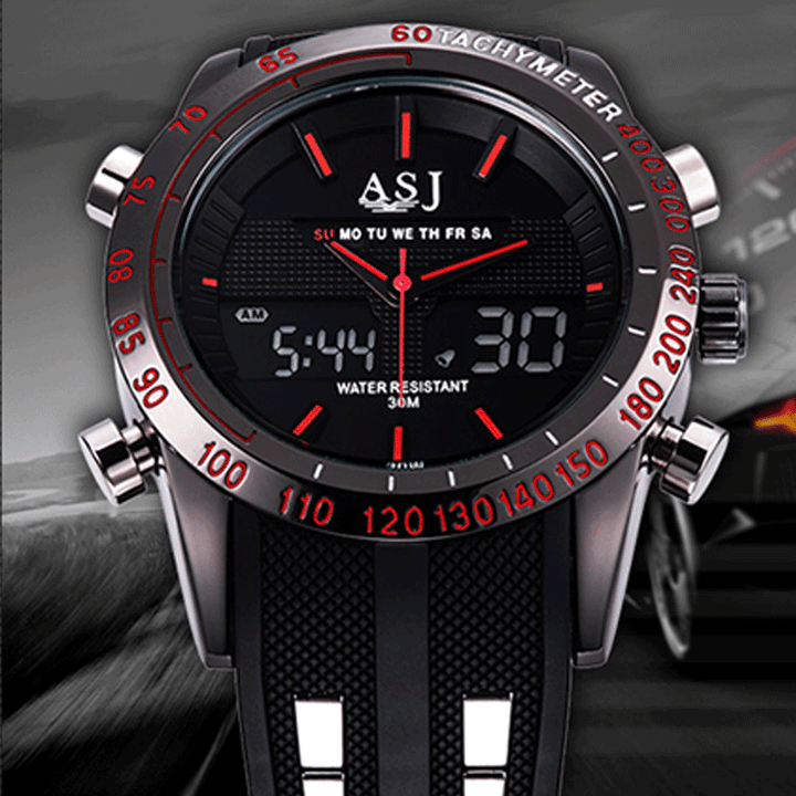 Fashion Sports Men Watch PU Leather Band 3D Dial Design LED Display Backlight LED Display Electronic Quartz Watch - Trendha