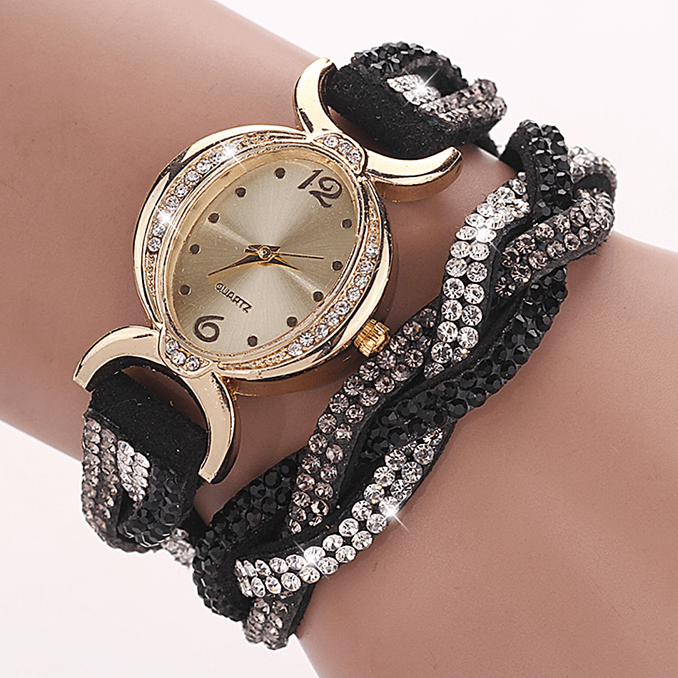 DUOYA D014 Rhinestones Elegant Ladies Watch Leather Strap Bracelet Watches - Trendha