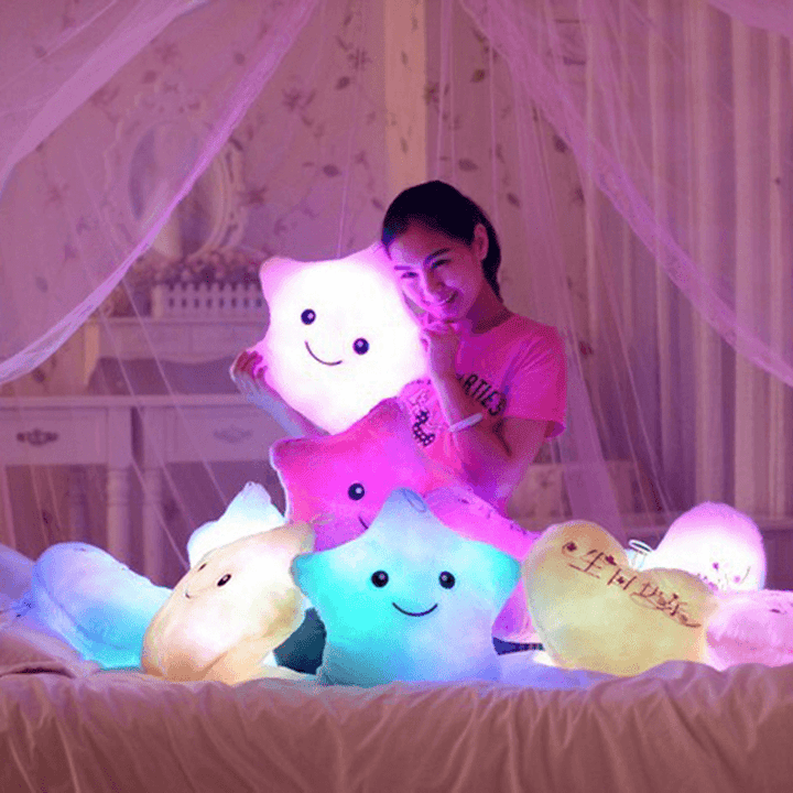 Smile Star LED Flash Light Stuffed Cushion Soft Cotton Plush Throw Pillow Decor Children Valentines Gift Toy - Trendha