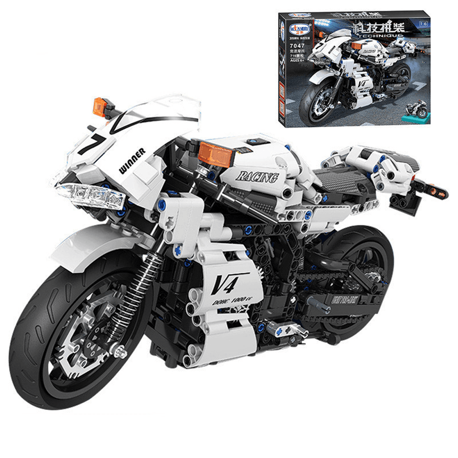 716 Pcs 1:6 7047 3D Competitive Motorcycle Model DIY Hand-Assembled Mechanical Technology Blocks Educational Toy for Kids - Trendha