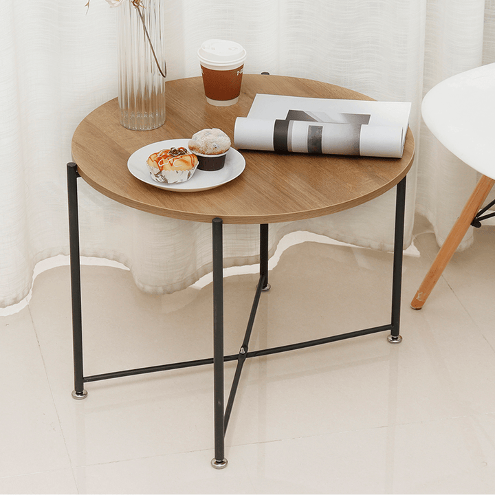 Creative round Nordic Wood Coffee Table Bed Sofa Side Table Tea Fruit Snack Service Plate Tray Small Desk Living Room Furniture - Trendha