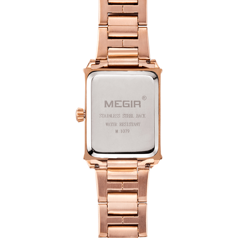 MEGIR Retro Fashion Square Pattern Dial Stainless Steel Strap Women Wristwatch Quartz Watch - Trendha
