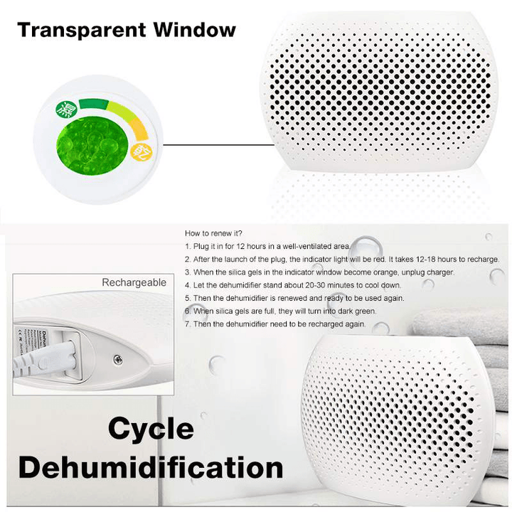 Mini Portable Dehumidifier Mute Circulation Rechargeable Air Dryer Machine Home Intelligent Moisture Absorber for Room Cabinet - Trendha