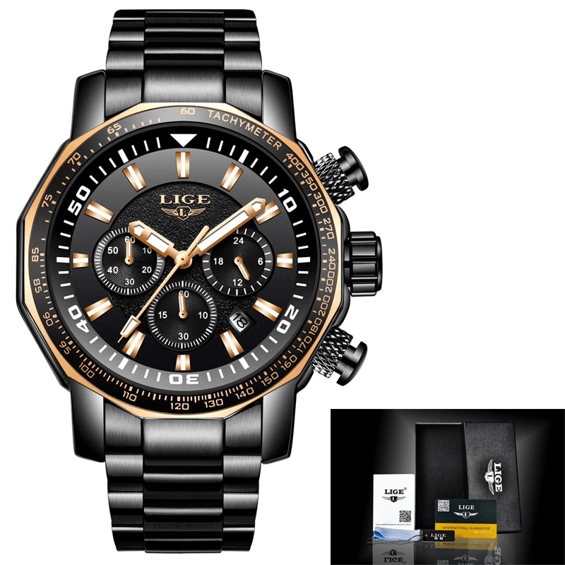 LIGE LG9871 Luxury Business Style Date Display Luminous Pointers Waterproof Stainless Steel Band Men Quartz Wrist Watch - Trendha