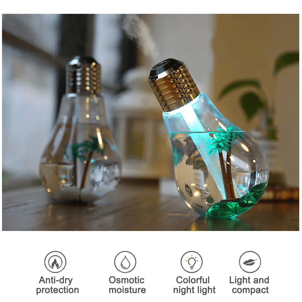 Portable LED Bulb Shape Humidifier 7 Color LED Night Light Air Humidifier USB Charging for Bedrom Home Office Travel - Trendha