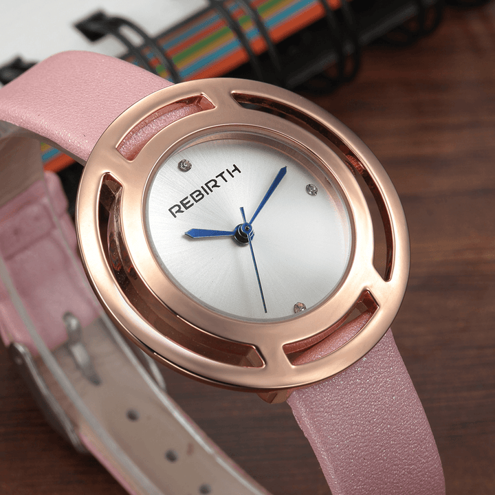 REBIRTH RE048 Elegant Design Women Wrist Watch Fashionable Leather Band Quartz Watch - Trendha