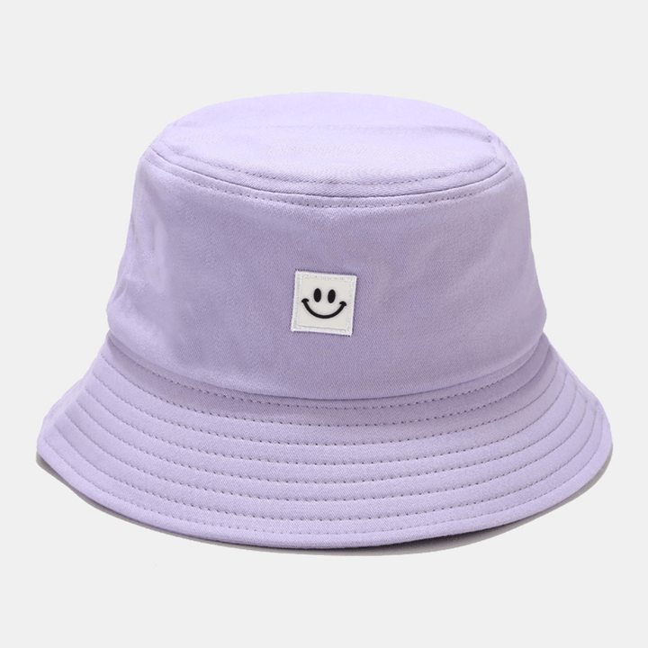 Unisex Smile Pattern Patch Wide Brim Sun Hat All-Match Outdoor Casual Sunshade Bucket Hat - Trendha