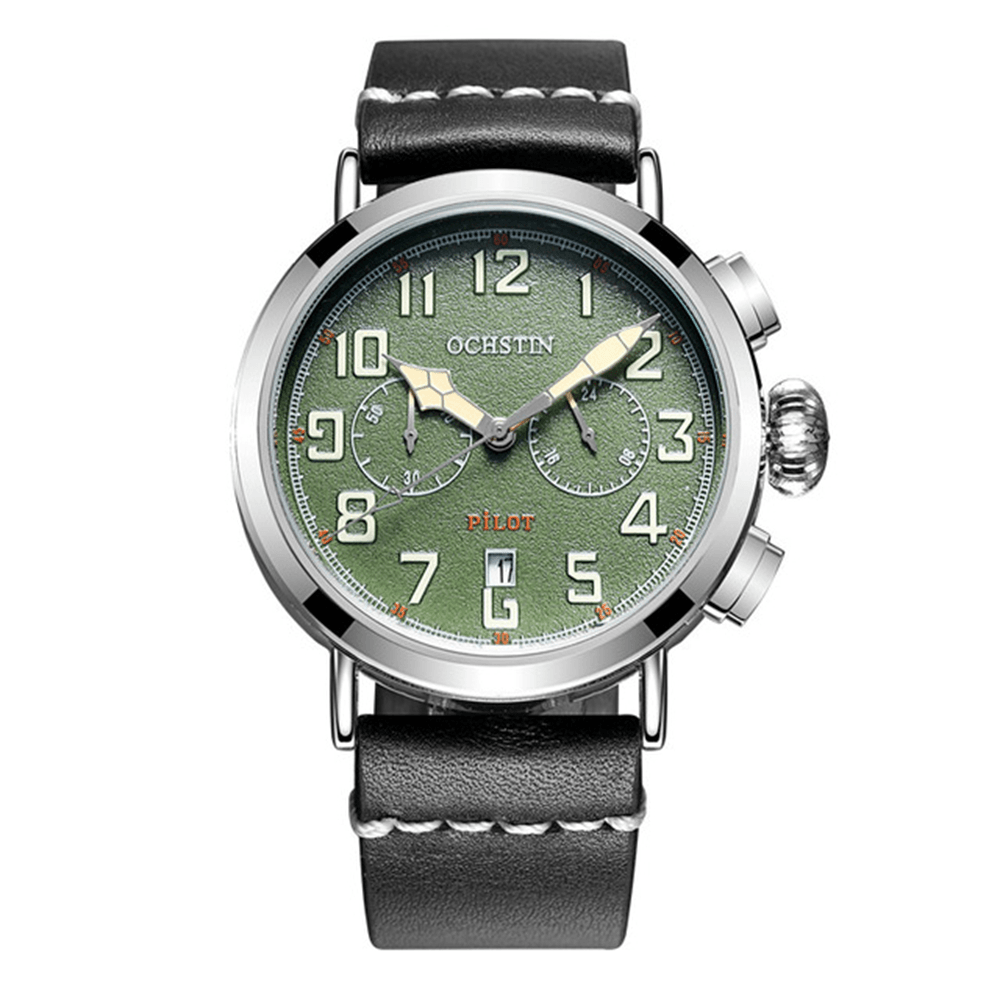 OCHSTIN GQ077A Calendar Casual Style Men Wrist Watch Leather Strap Elegant Quartz Watch - Trendha