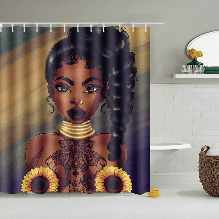 African Black Woman Girl Bathroom Shower Curtain Toilet Cover Pedestal Decor Set - Trendha