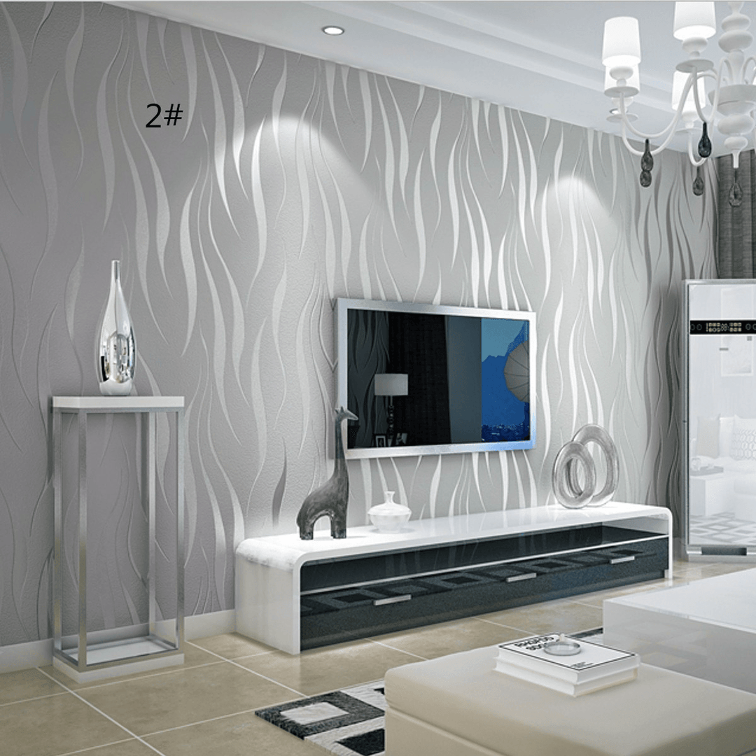 Silver 3D Non-Woven Fabric Wave Stripe Embossed Wallpaper Waterproof Modern Simple Non-Woven Fabric Living Room Room Decoration Wallpaper - Trendha