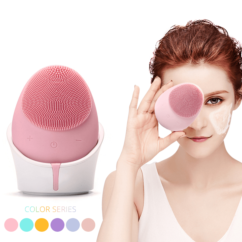 Electric Facial Brush Sonic Vibration Silicone Facial Brush Massage Cleansing Machine Wireless Charging - Trendha