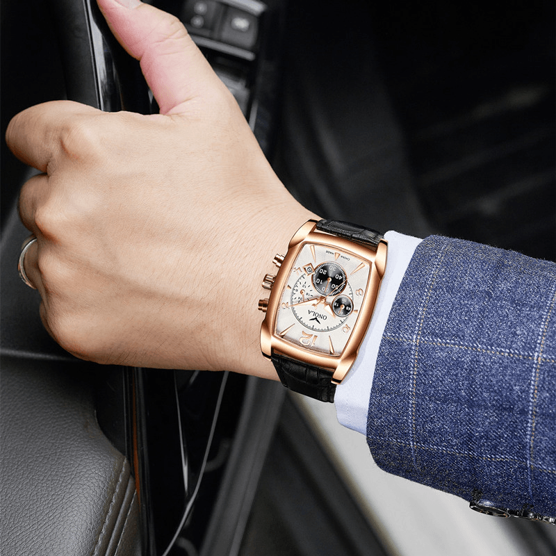 ONOLA ON6818 Business Men Watch Date Display Multi-Function Waterproof Leather Strap Quartz Watch - Trendha