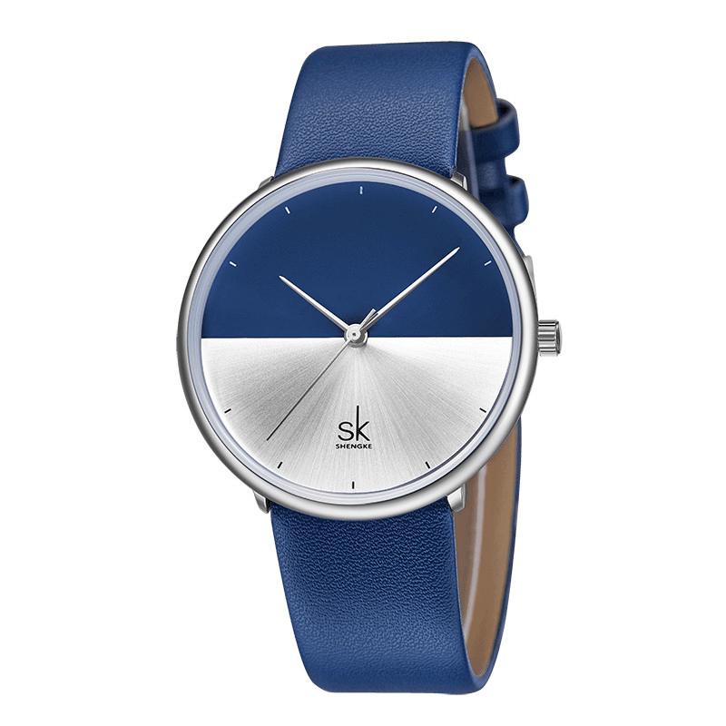 SHENGKE SK K9016 Fashion Double Color Creative Dial Leather Strap Couple Watch Quartz Watch - Trendha