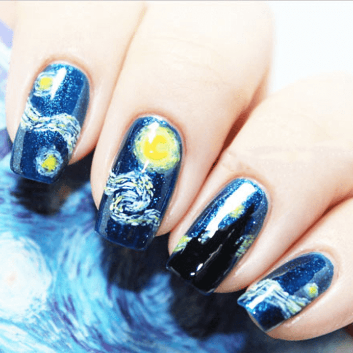14Pcs Star Painted Glitter Nail Stickers - Trendha