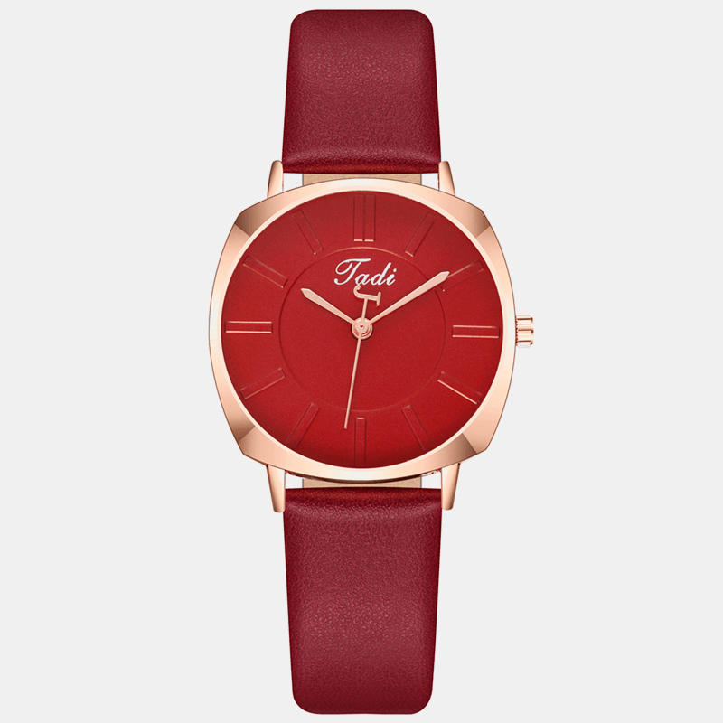 Simple Elegant Trendy Women Wristwatch Rose Gold Alloy Case Leather Band Female Quartz Watches - Trendha
