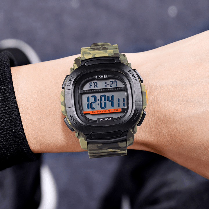 SKMEI 1657 Sport Men Watch Date Week Display 5ATM Waterproof Stopwatch Countdown LED Light Outdoor Digital Watch - Trendha