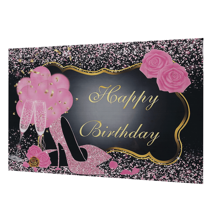 Sweet Pink Happy Birthday Photography Backdrop Rose Shiny Sequins High Heels Party Backdrop - Trendha