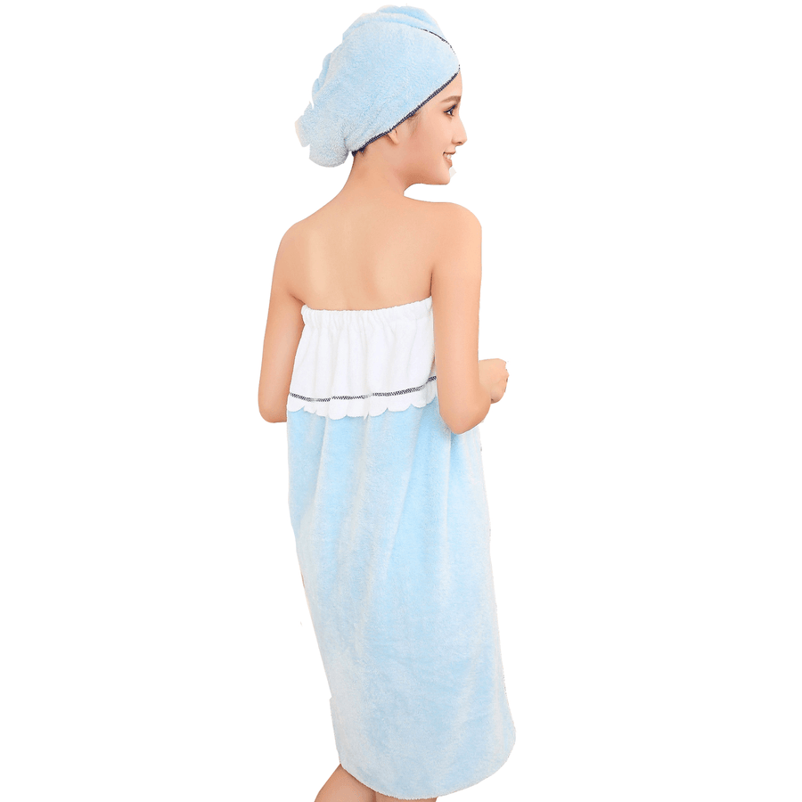 Honana BX-R970 Able Wear Spa Microfiber Soft Bathrobe Women Skirt Bath Towel with Bath Cap - Trendha