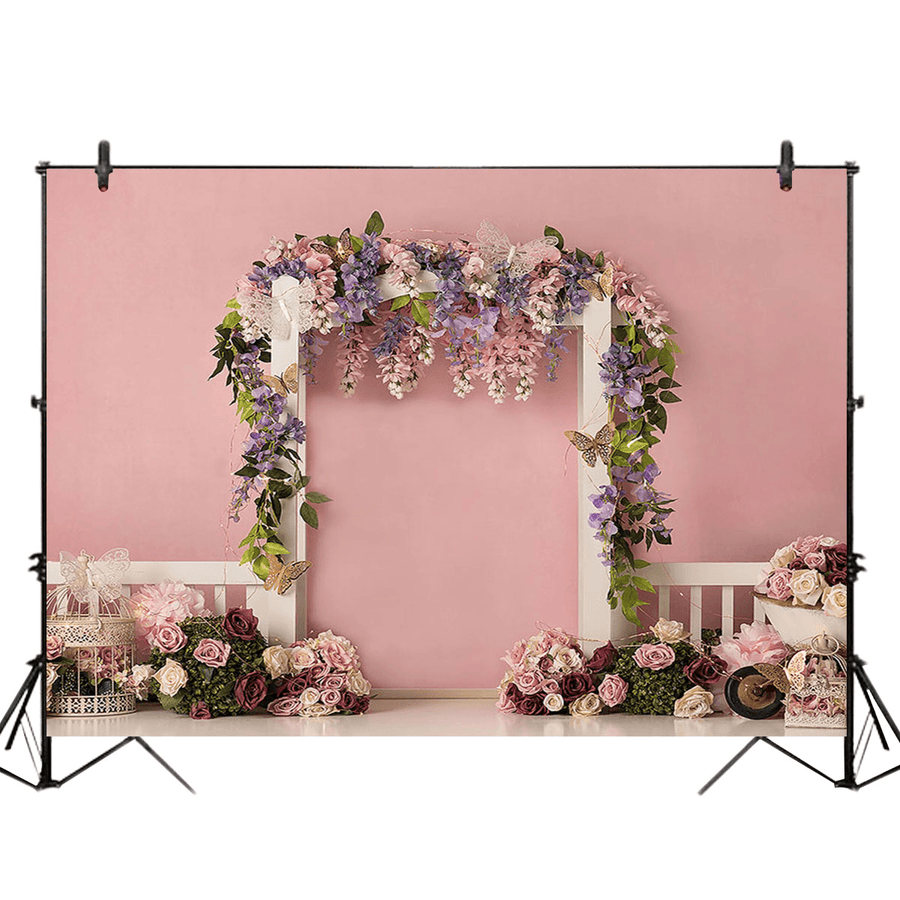 5X3Ft 7X5Ft 9X6Ft Pink Wall Rose Flower Decor Photography Backdrop Background Studio Prop - Trendha