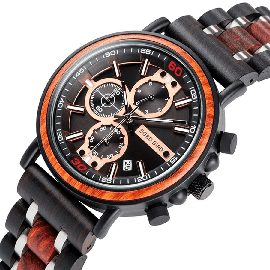 BOBO BIRD S18-1 Men Wooden Luminous Hand Date Display Wristwatches Quartz Watch - Trendha