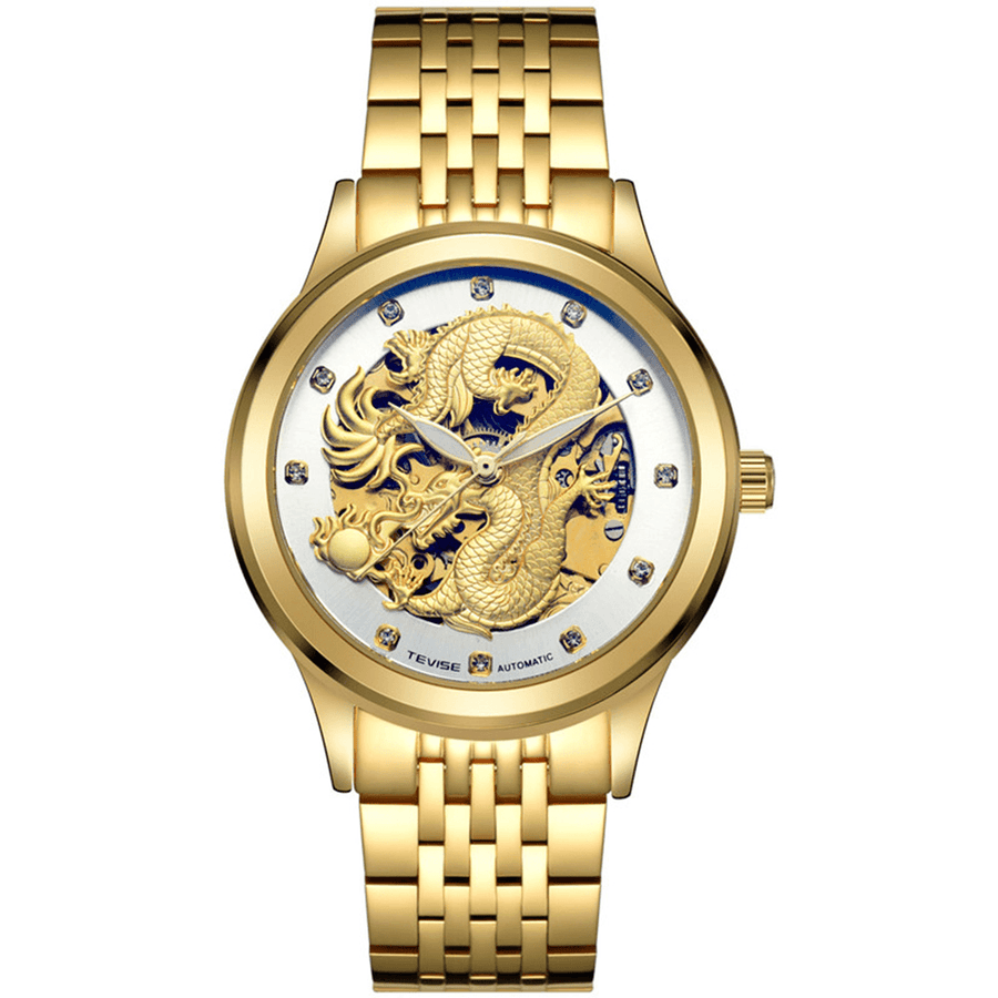 TEVISE 9006 Mechanical Watch Men Women Hollow Dragon Phoenix Pattern Watch Stainless Steel Watch - Trendha