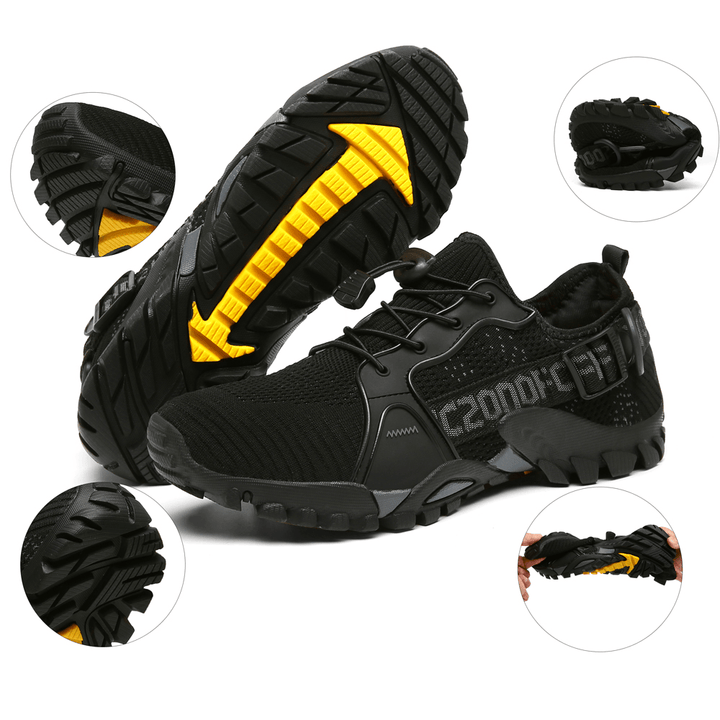 Men Outdoor Breatahble Knitted Fabric Comfy Non Slip Soft Easy Elastic Lace up Sneakers - Trendha