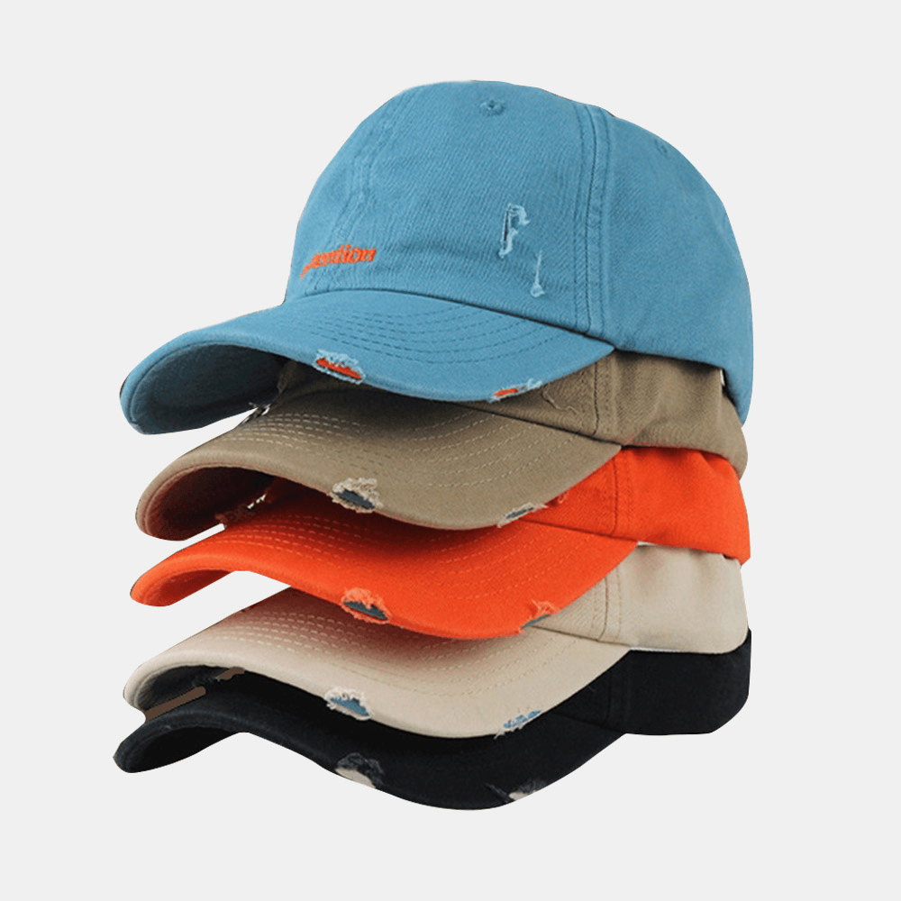 Unisex Letter Embroidery Baseball Cap Cotton Solid Color Fashion All-Match Relaxed Adjustable Cap - Trendha